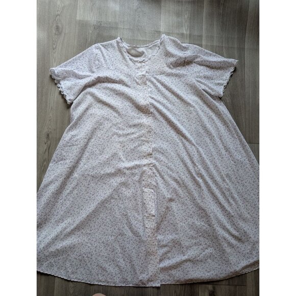 Vintage Dutchmaid Floral Button-Front Short Sleeve Nightgown Scalloped Pockets 2 - Picture 6 of 12
